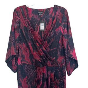 City Chic Red/Black Garnet Slither Tie-Waist Party Faux Wrap Dress Size 18W NWT